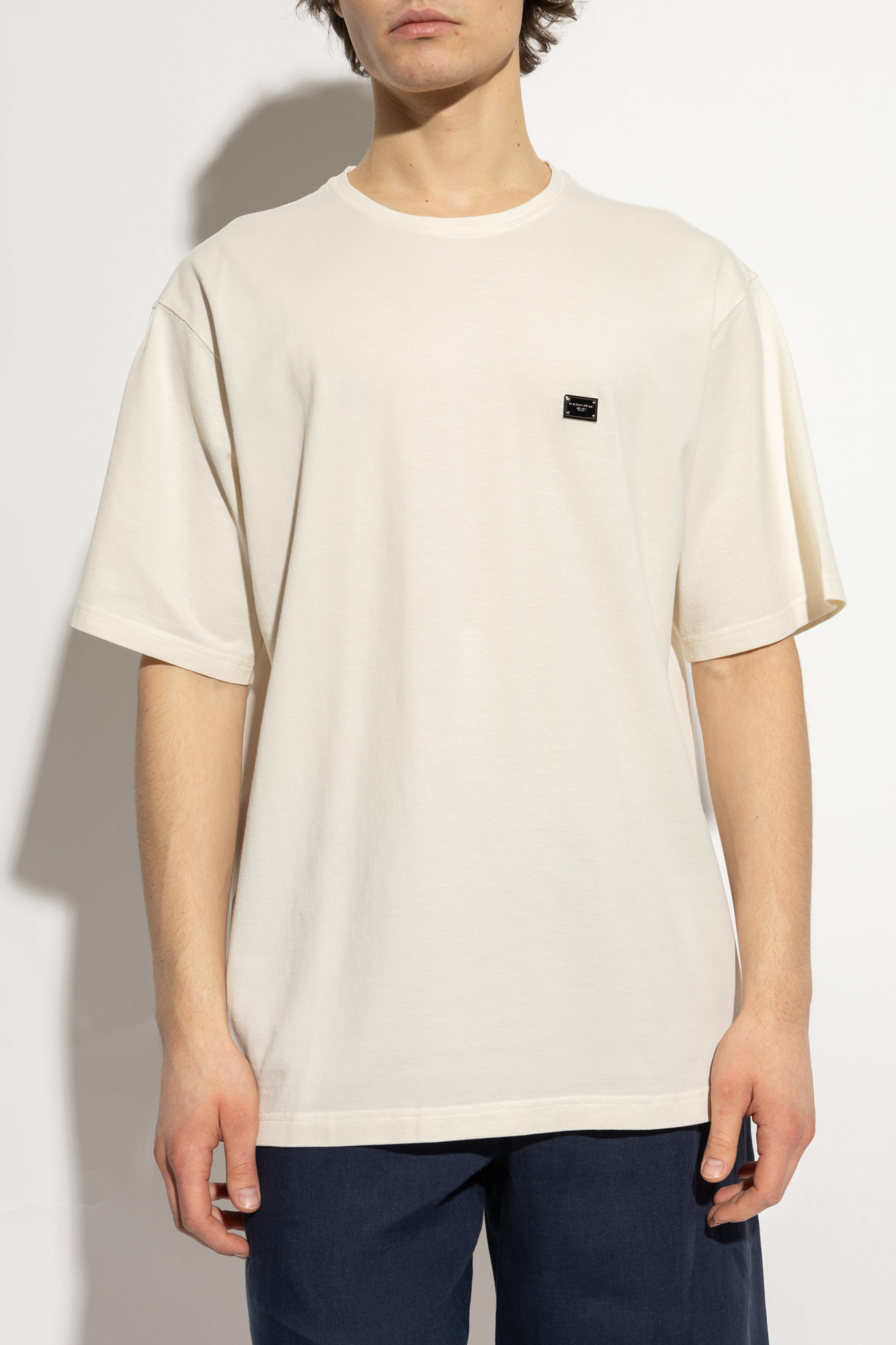 Tシャツ・カットソー DOLCE & GABBANA Men T-shirt Cream G8RA2ZG7O2G A4567 Cotton T-shirt with logo in Cream for Men | Dolce&Gabbana® US